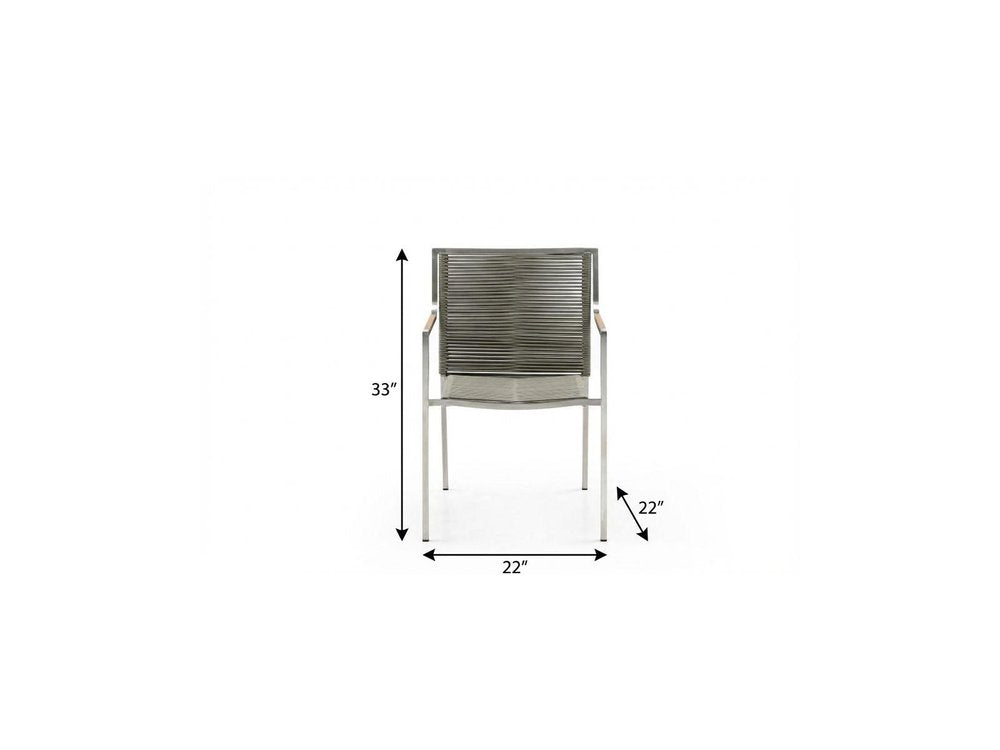 Set of Four Light Brown And Silver Woven Steel Outdoor Arm Chairs — view 7