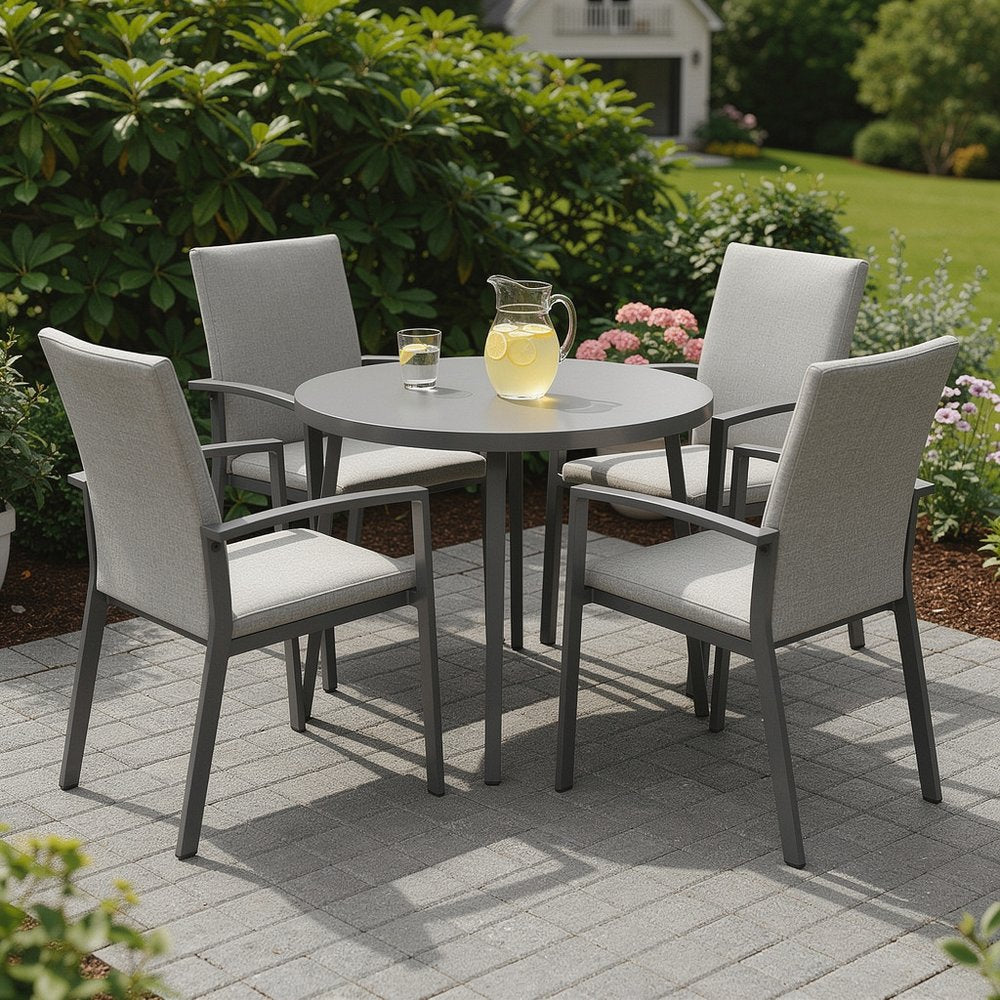 Set of Four Light Gray Aluminum Outdoor Arm Chairs — view 9