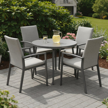 Set of Four Light Gray Aluminum Outdoor Arm Chairs HomeRoots
