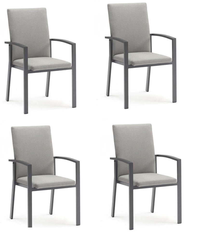 Set of Four Light Gray Aluminum Outdoor Arm Chairs HomeRoots