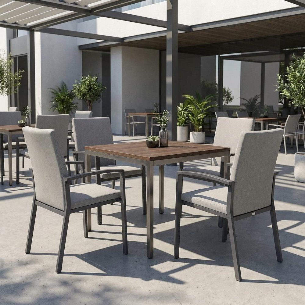 Set of Four Light Gray Aluminum Outdoor Arm Chairs HomeRoots