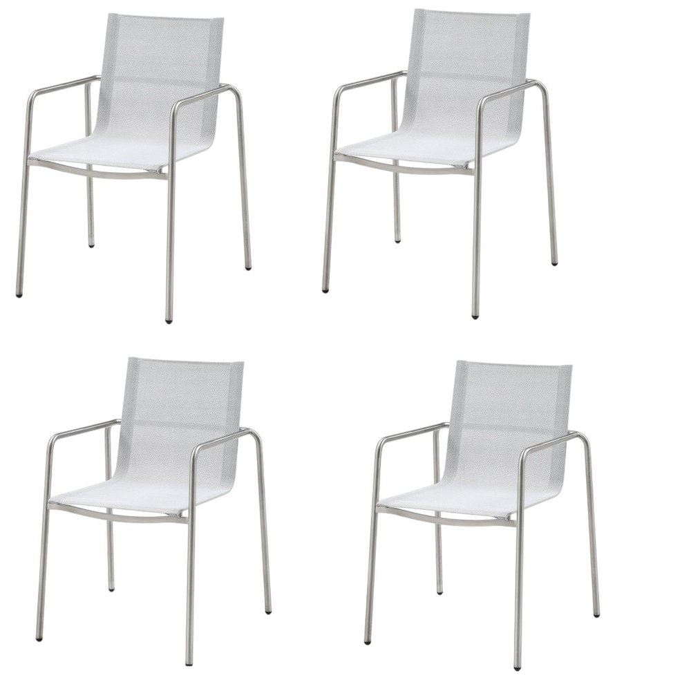 Set of Four Light Gray Steel Sling Outdoor Arm Chairs — view 9