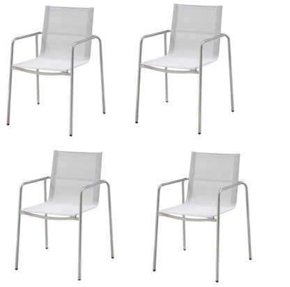 Set of Four Light Gray Steel Sling Outdoor Arm Chairs