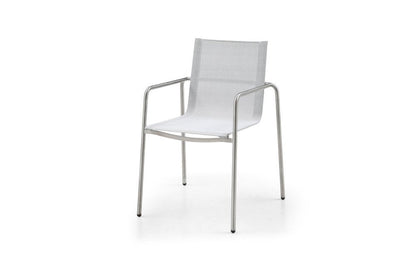 Set of Four Light Gray Steel Sling Outdoor Arm Chairs