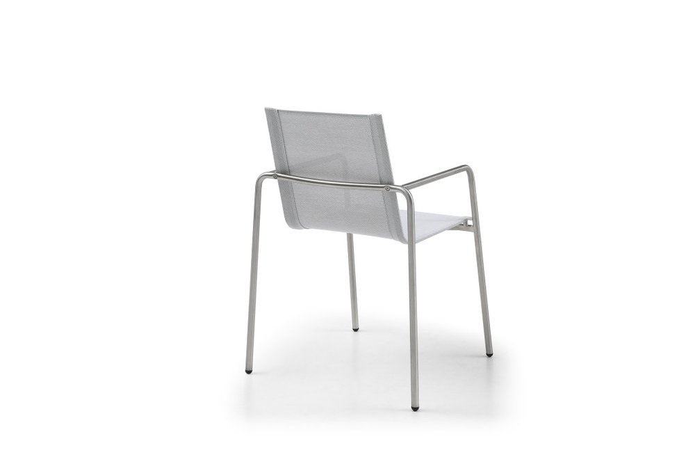 Set of Four Light Gray Steel Sling Outdoor Arm Chairs — view 4
