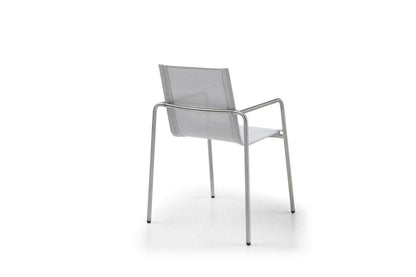 Set of Four Light Gray Steel Sling Outdoor Arm Chairs