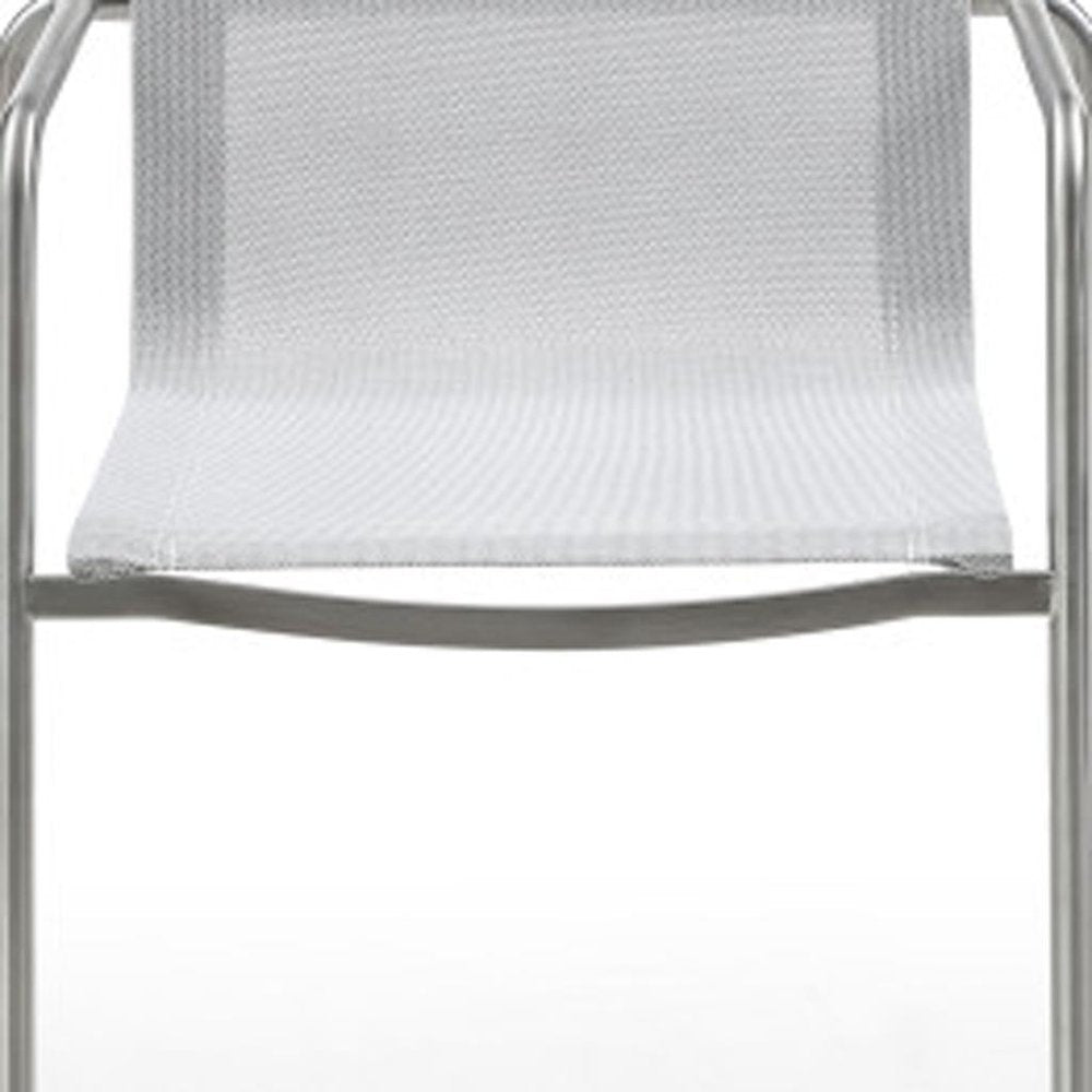 Set of Four Light Gray Steel Sling Outdoor Arm Chairs — view 6