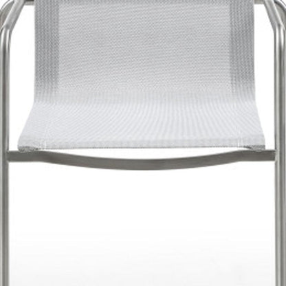 Set of Four Light Gray Steel Sling Outdoor Arm Chairs
