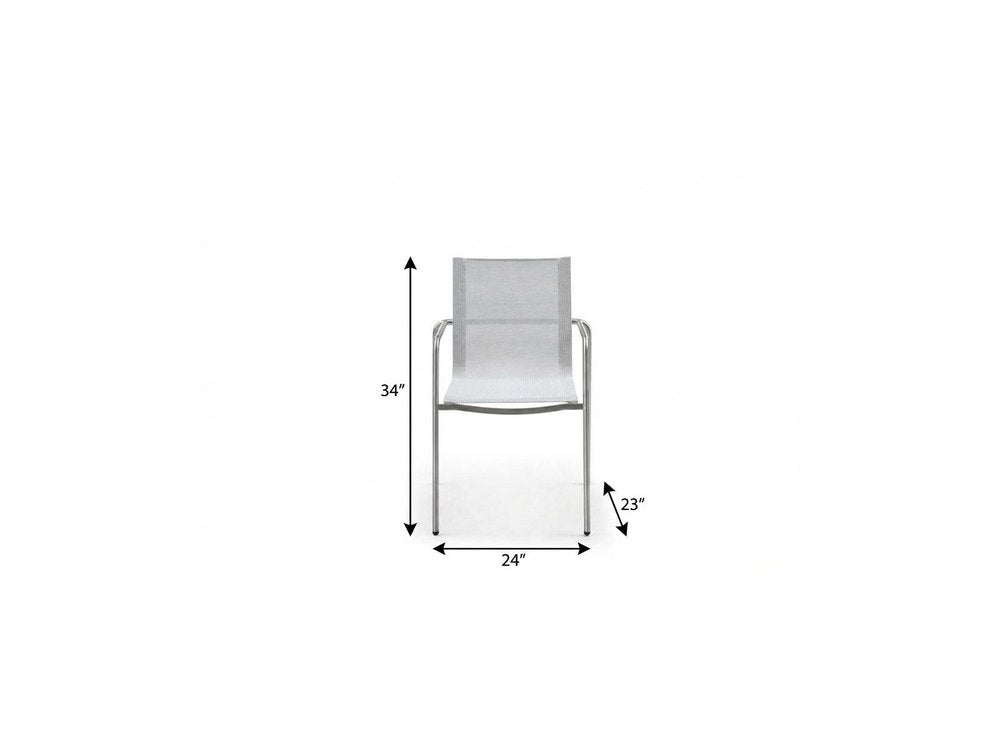 Set of Four Light Gray Steel Sling Outdoor Arm Chairs — view 7