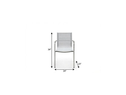 Set of Four Light Gray Steel Sling Outdoor Arm Chairs