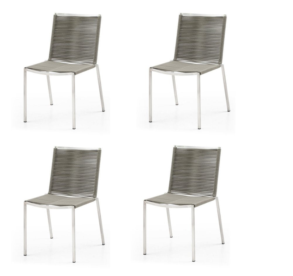 Set of Four Light Brown And Silver Woven Steel Outdoor Dining Chairs — view 8