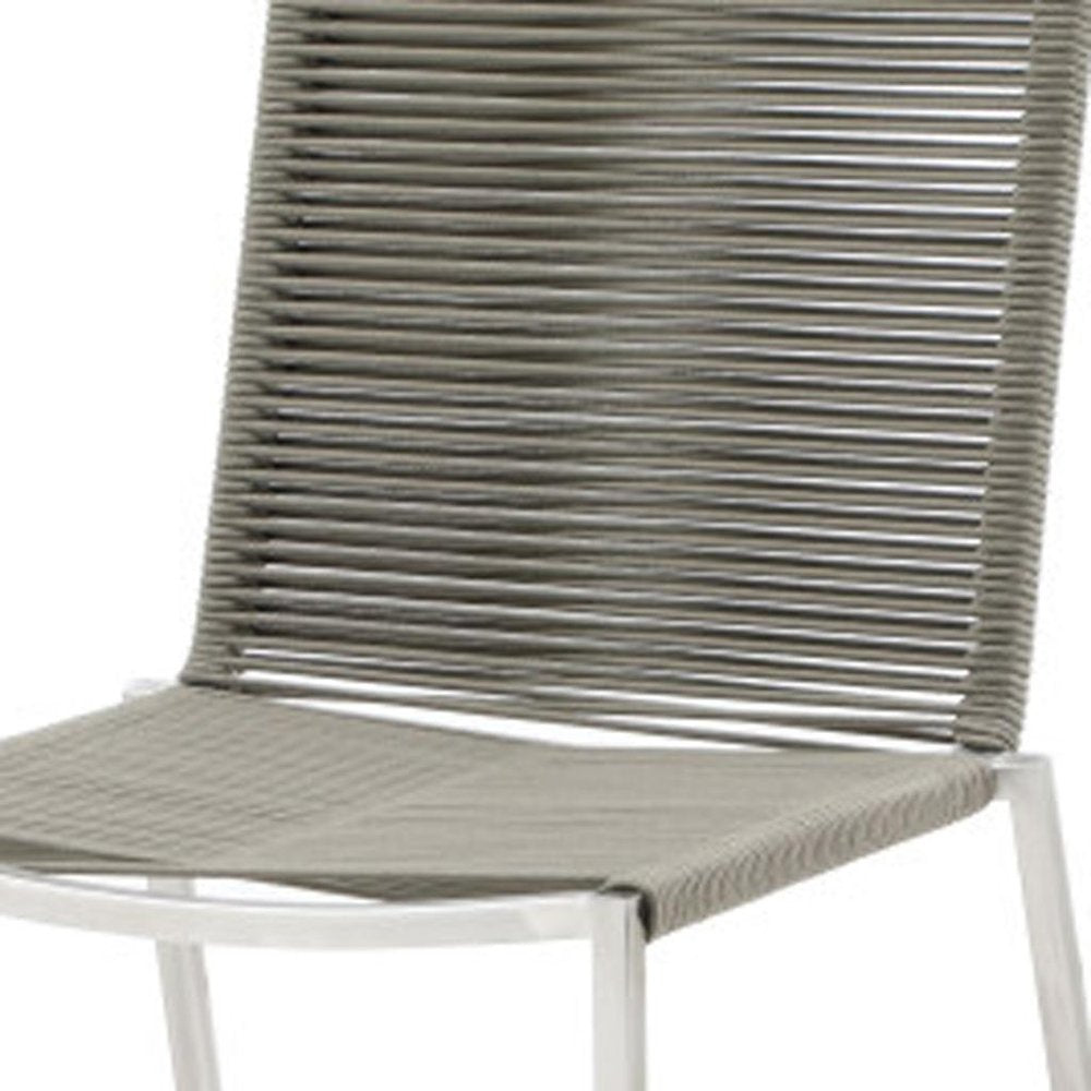 Set of Four Light Brown And Silver Woven Steel Outdoor Dining Chairs — view 4