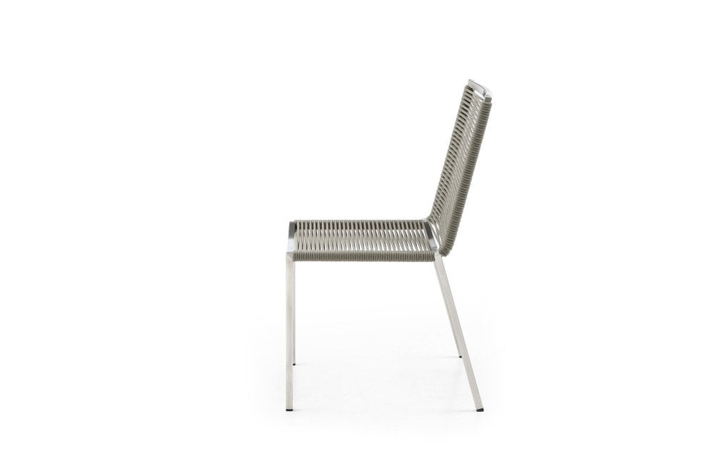 Set of Four Light Brown And Silver Woven Steel Outdoor Dining Chairs — view 2