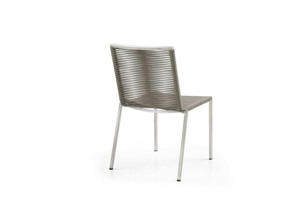 Set of Four Light Brown And Silver Woven Steel Outdoor Dining Chairs — view 3