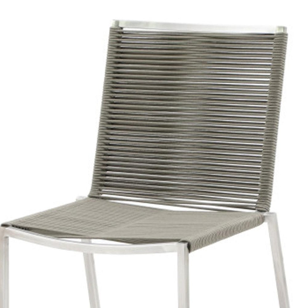 Set of Four Light Brown And Silver Woven Steel Outdoor Dining Chairs — view 5