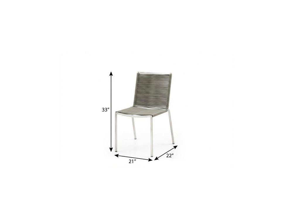 Set of Four Light Brown And Silver Woven Steel Outdoor Dining Chairs — view 6