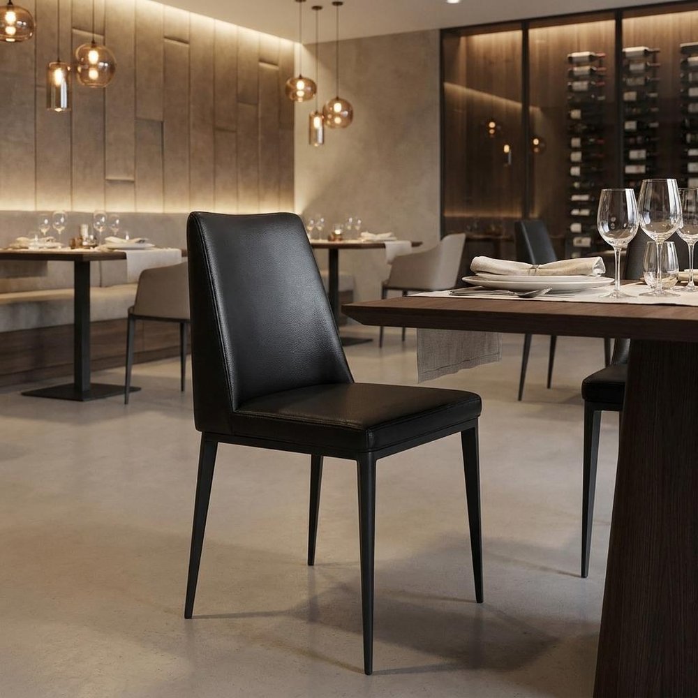 Black Faux Leather And Metal Dining Parsons Chair HomeRoots