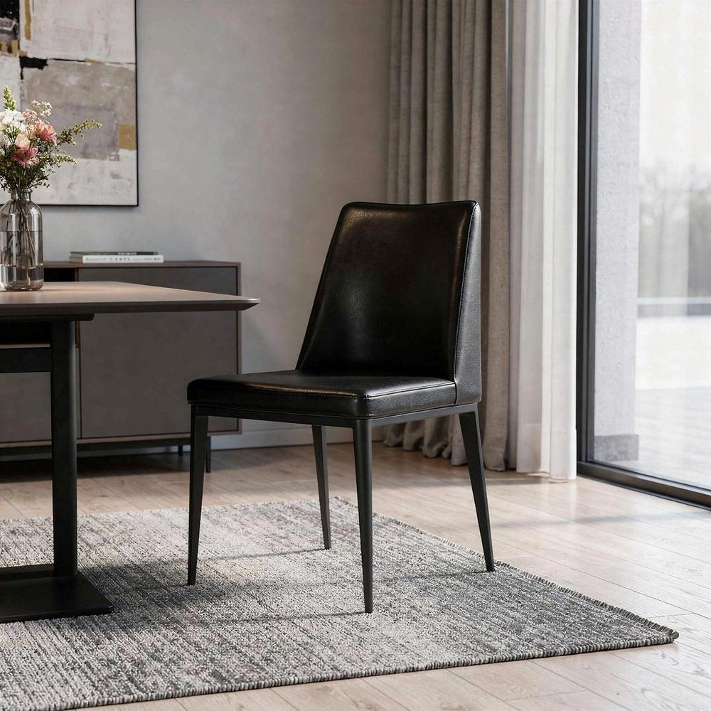 Black Faux Leather And Metal Dining Parsons Chair — view 4