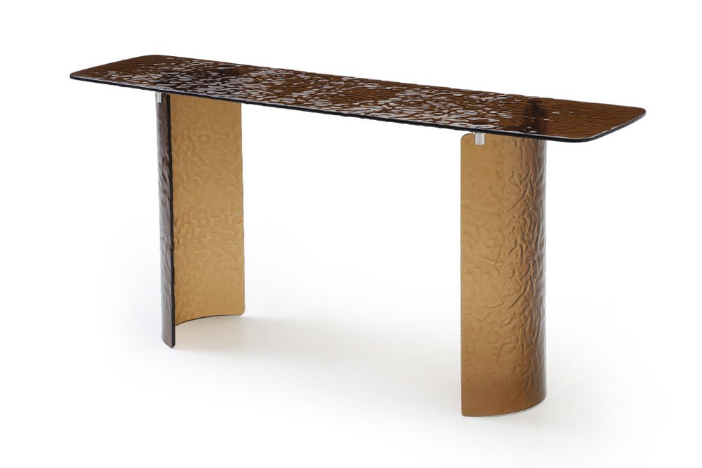 63" Bronze Glass Double Pedestal Console Table HomeRoots