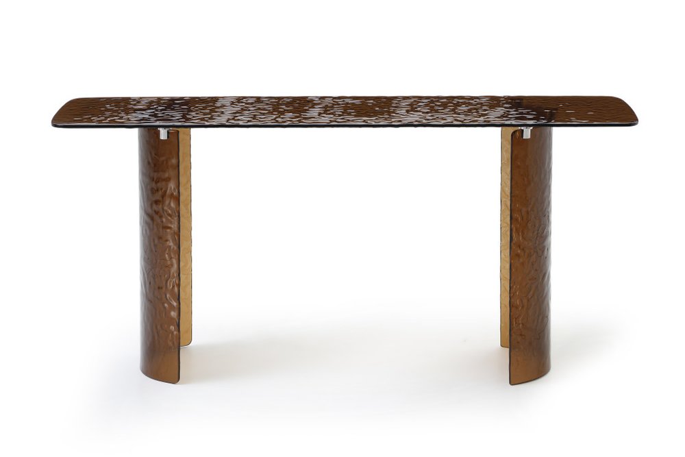 63" Bronze Glass Double Pedestal Console Table — view 2