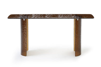 63" Bronze Glass Double Pedestal Console Table HomeRoots