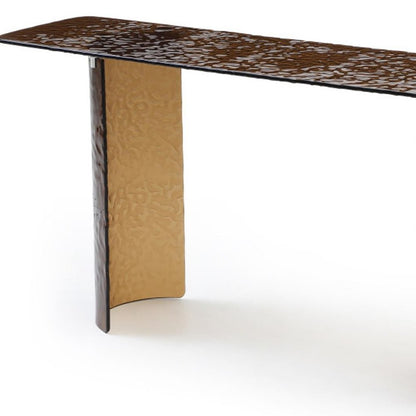 63" Bronze Glass Double Pedestal Console Table HomeRoots