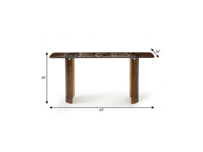 63" Bronze Glass Double Pedestal Console Table HomeRoots