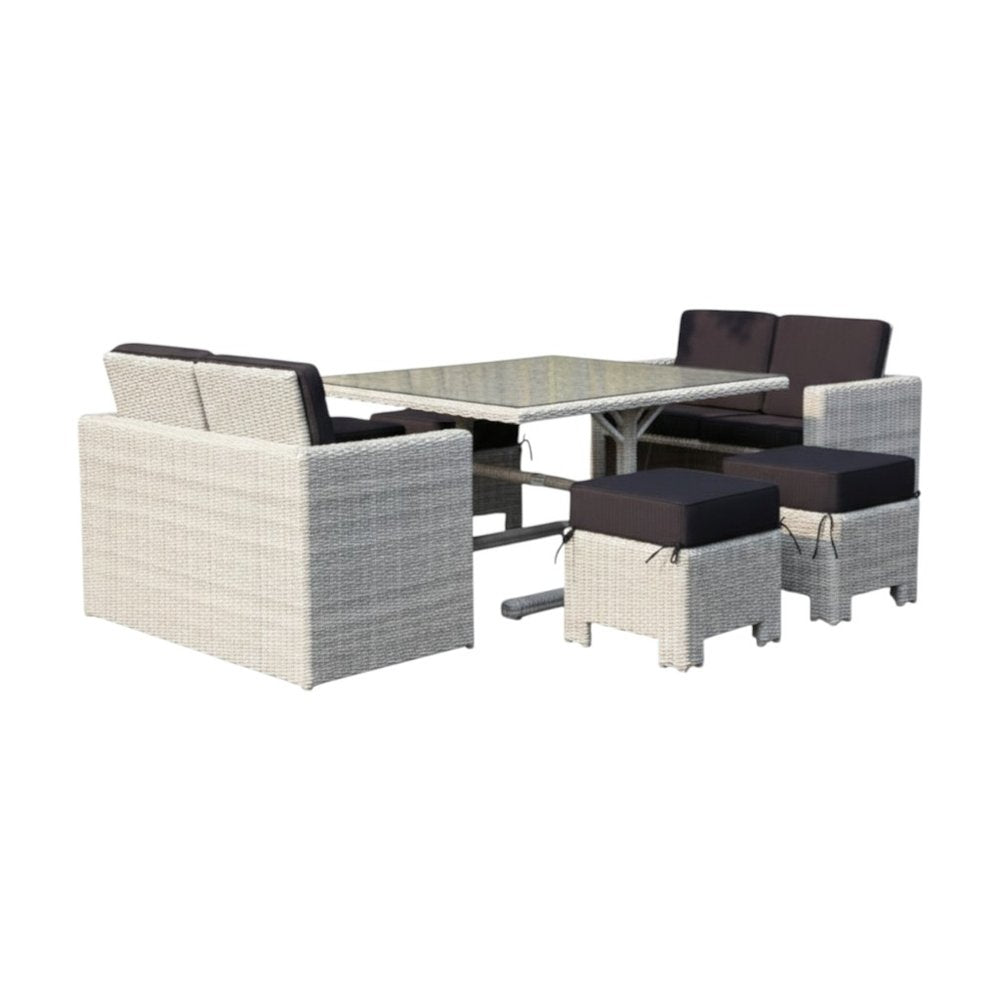 Seven Piece White and Dark Gray Wicker Upholstered Cushions Outdoor Patio Set With Table — view 1