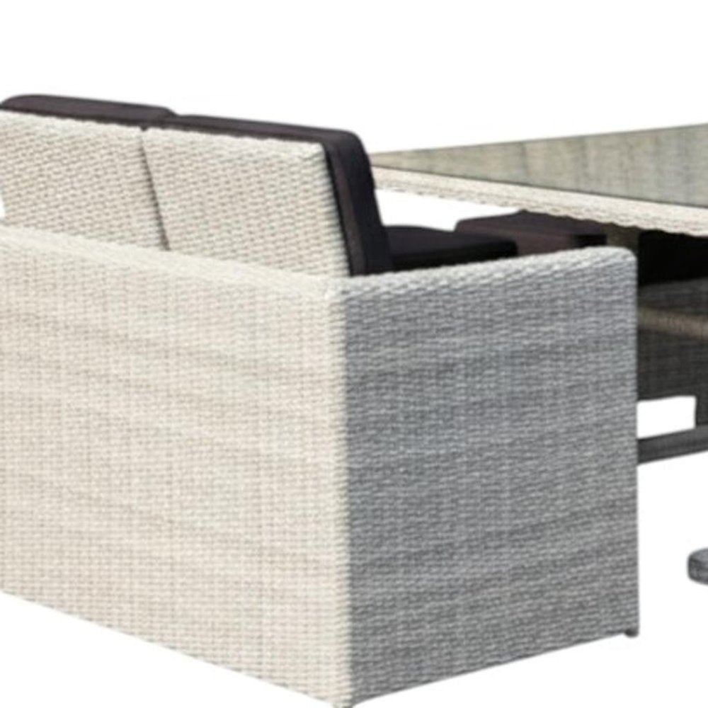Seven Piece White and Dark Gray Wicker Upholstered Cushions Outdoor Patio Set With Table — view 2