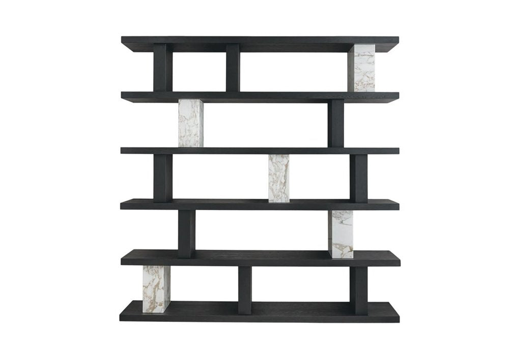 71" Black And White Wood And Faux Marble Five Tier Geometric Bookcase HomeRoots