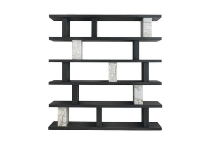71" Black And White Wood And Faux Marble Five Tier Geometric Bookcase HomeRoots
