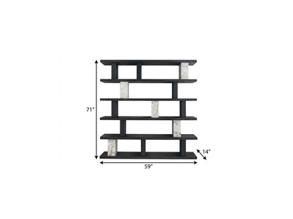71" Black And White Wood And Faux Marble Five Tier Geometric Bookcase HomeRoots