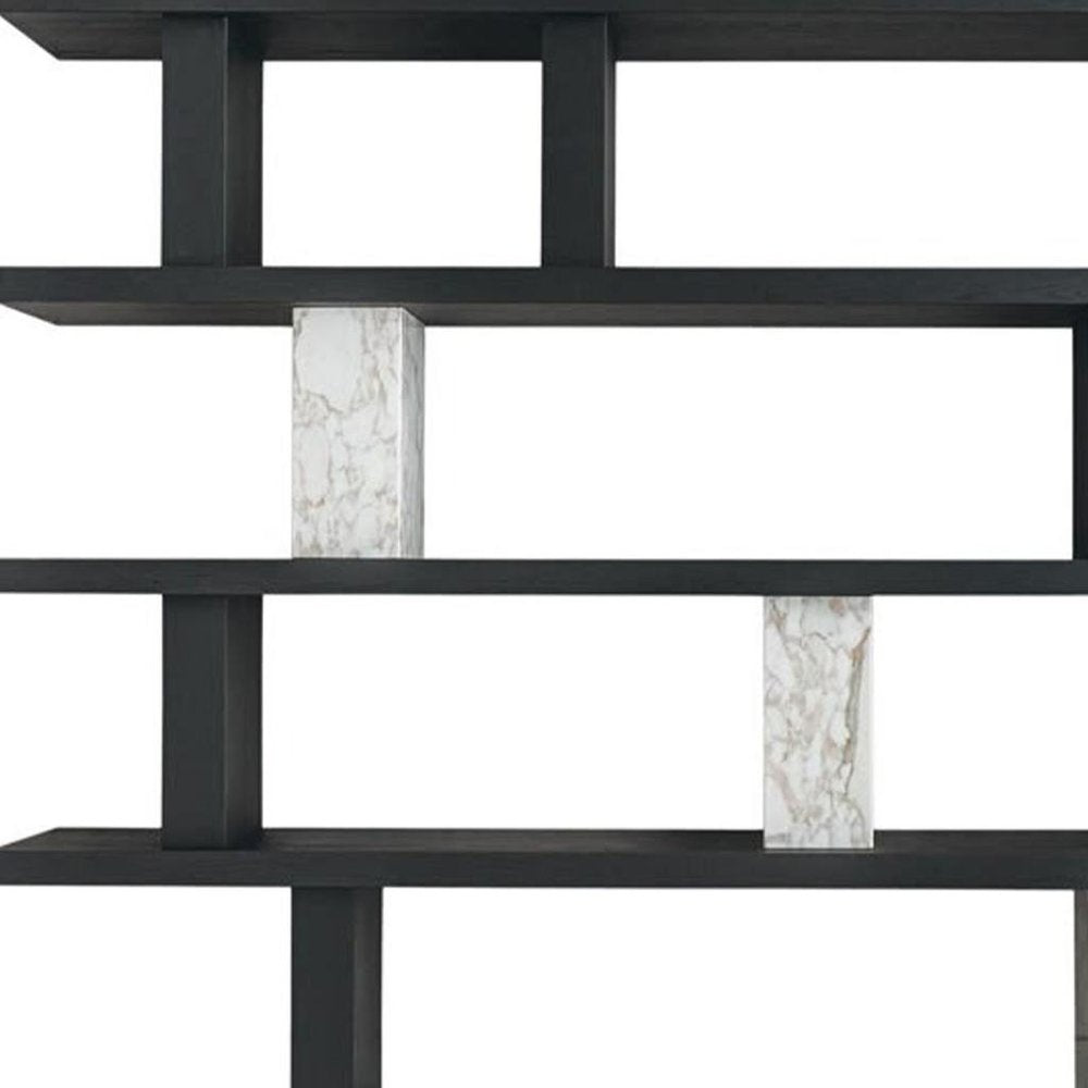 71" Black And White Wood And Faux Marble Five Tier Geometric Bookcase HomeRoots