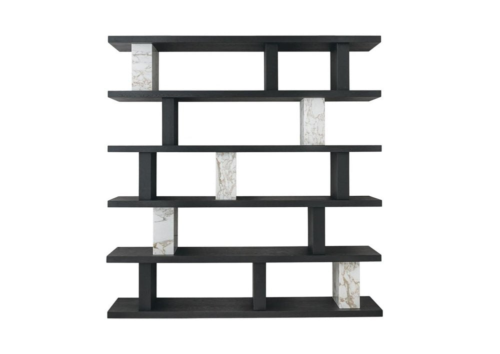 71" Black And White Wood And Faux Marble Five Tier Geometric Bookcase HomeRoots