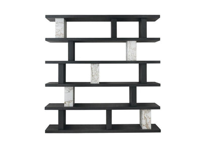 71" Black And White Wood And Faux Marble Five Tier Geometric Bookcase HomeRoots