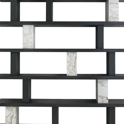 71" Black And White Wood And Faux Marble Five Tier Geometric Bookcase HomeRoots