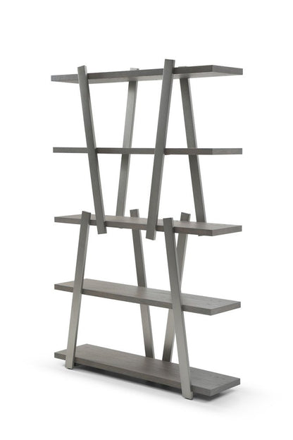 71" Gray And Silver Stainless Steel and Wood Four Tier Geometric Bookcase HomeRoots