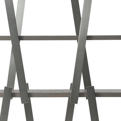 71" Gray And Silver Stainless Steel and Wood Four Tier Geometric Bookcase HomeRoots