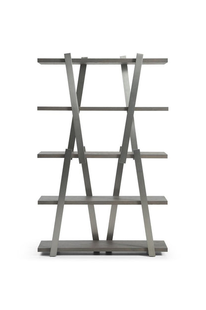 71" Gray And Silver Stainless Steel and Wood Four Tier Geometric Bookcase HomeRoots