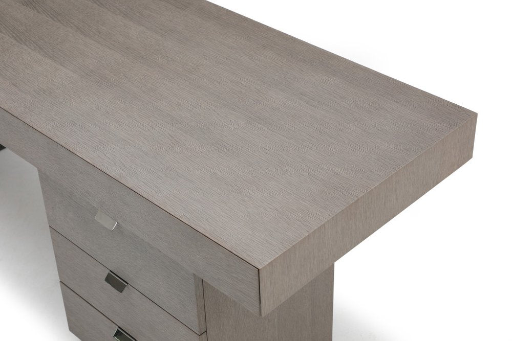 71" Gray Wood and Stainless Steel Computer Desk With Five Drawers — view 5