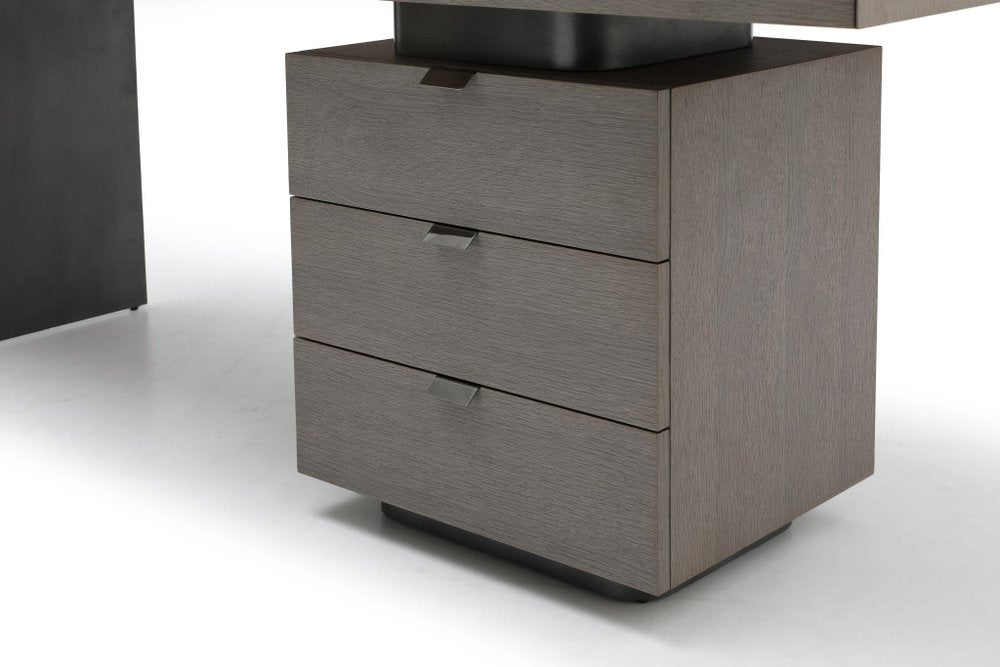 71" Gray Wood and Stainless Steel Computer Desk With Five Drawers — view 6