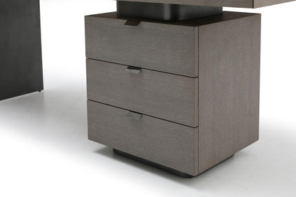 71" Gray Wood and Stainless Steel Computer Desk With Five Drawers