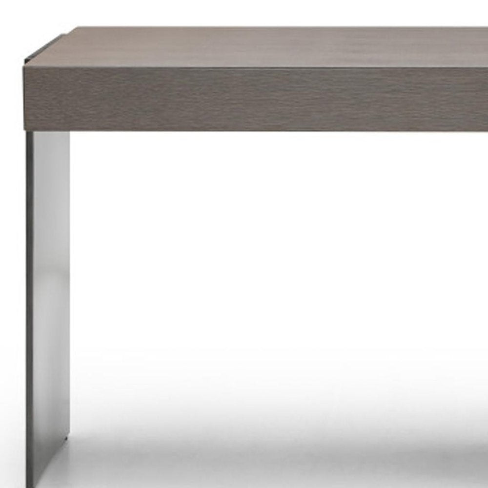 71" Gray Wood and Stainless Steel Computer Desk With Five Drawers — view 7