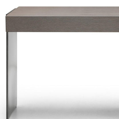 71" Gray Wood and Stainless Steel Computer Desk With Five Drawers