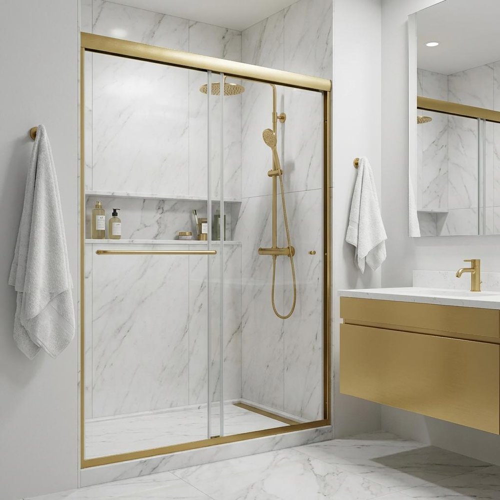 70" X 48" Aluminum and Glass Shower Door — view 1