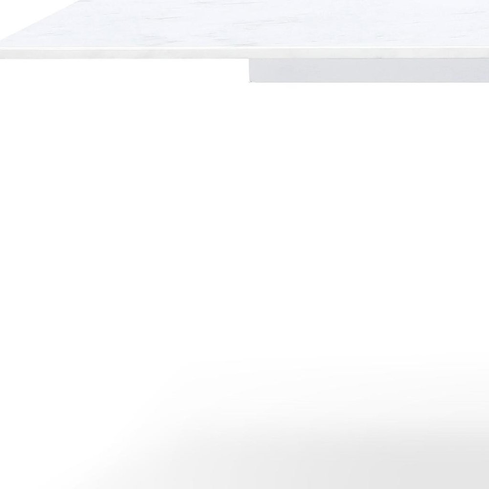 180" White and Gold Marble and Steel Double Pedestal Base Dining Table — view 4