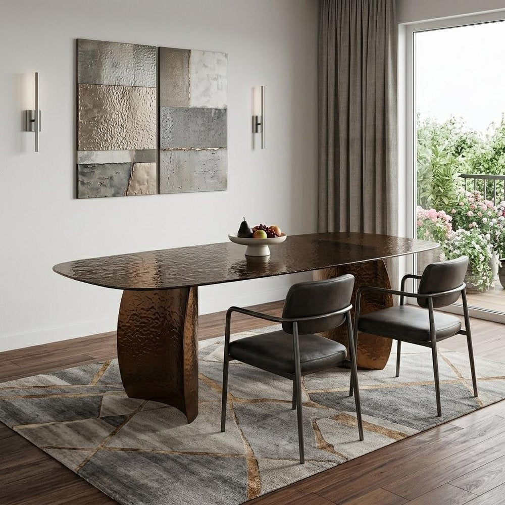 94" Bronze Glass Double Pedestal Base Dining Table HomeRoots