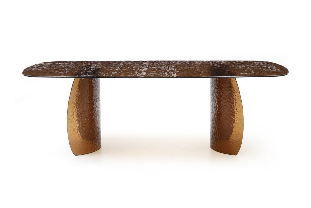 94" Bronze Glass Double Pedestal Base Dining Table — view 2