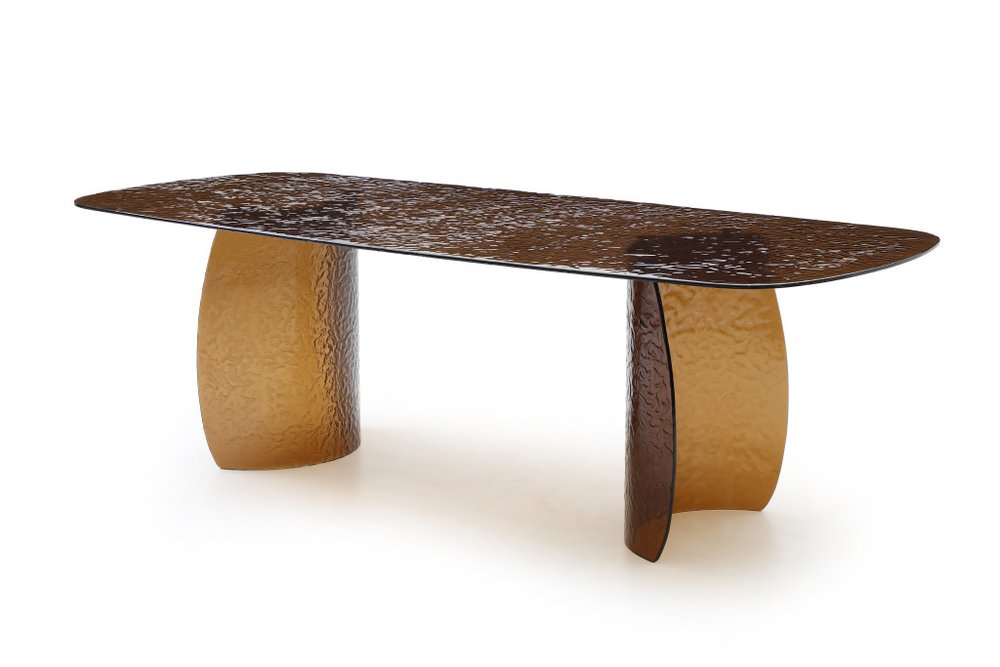 94" Bronze Glass Double Pedestal Base Dining Table — view 3