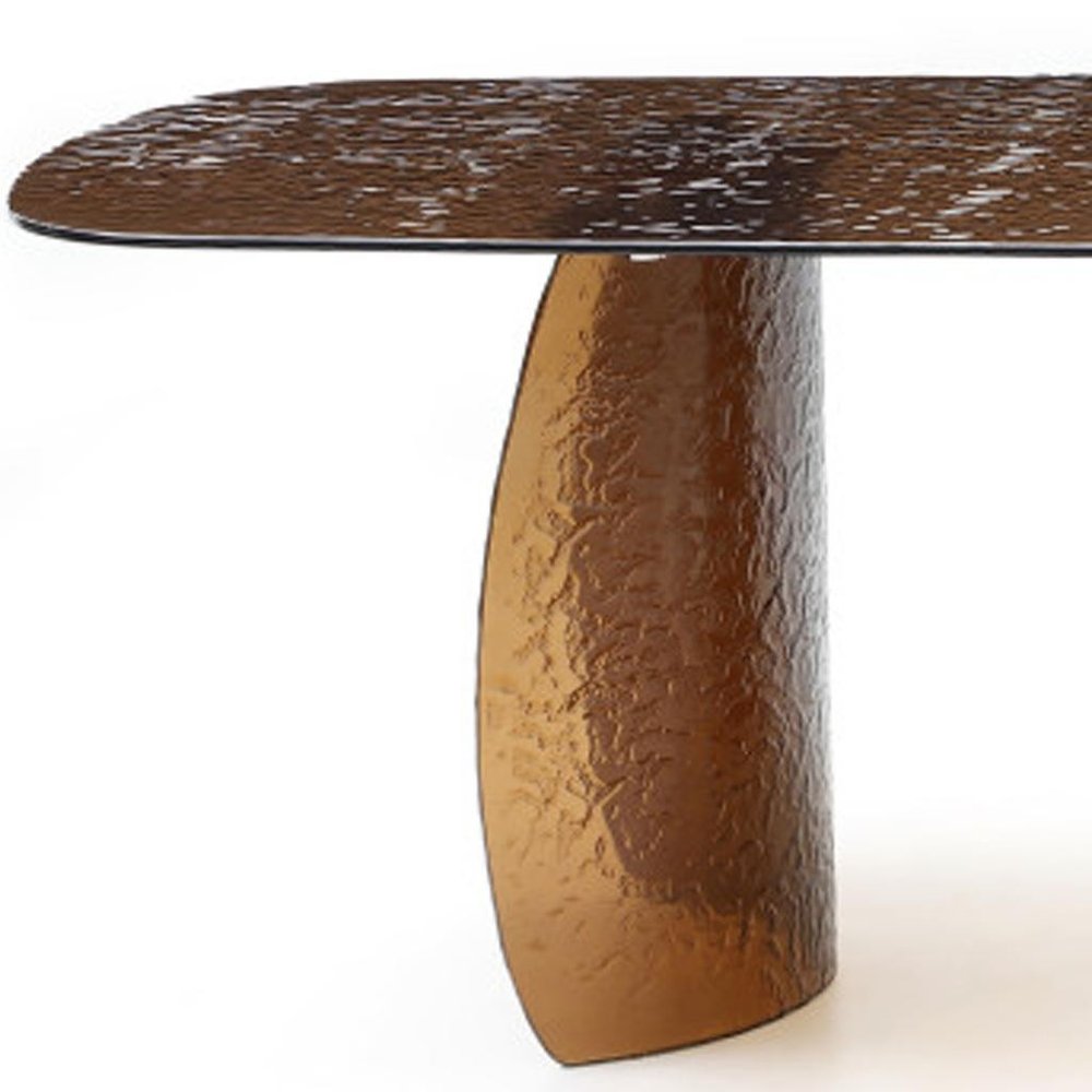 94" Bronze Glass Double Pedestal Base Dining Table HomeRoots